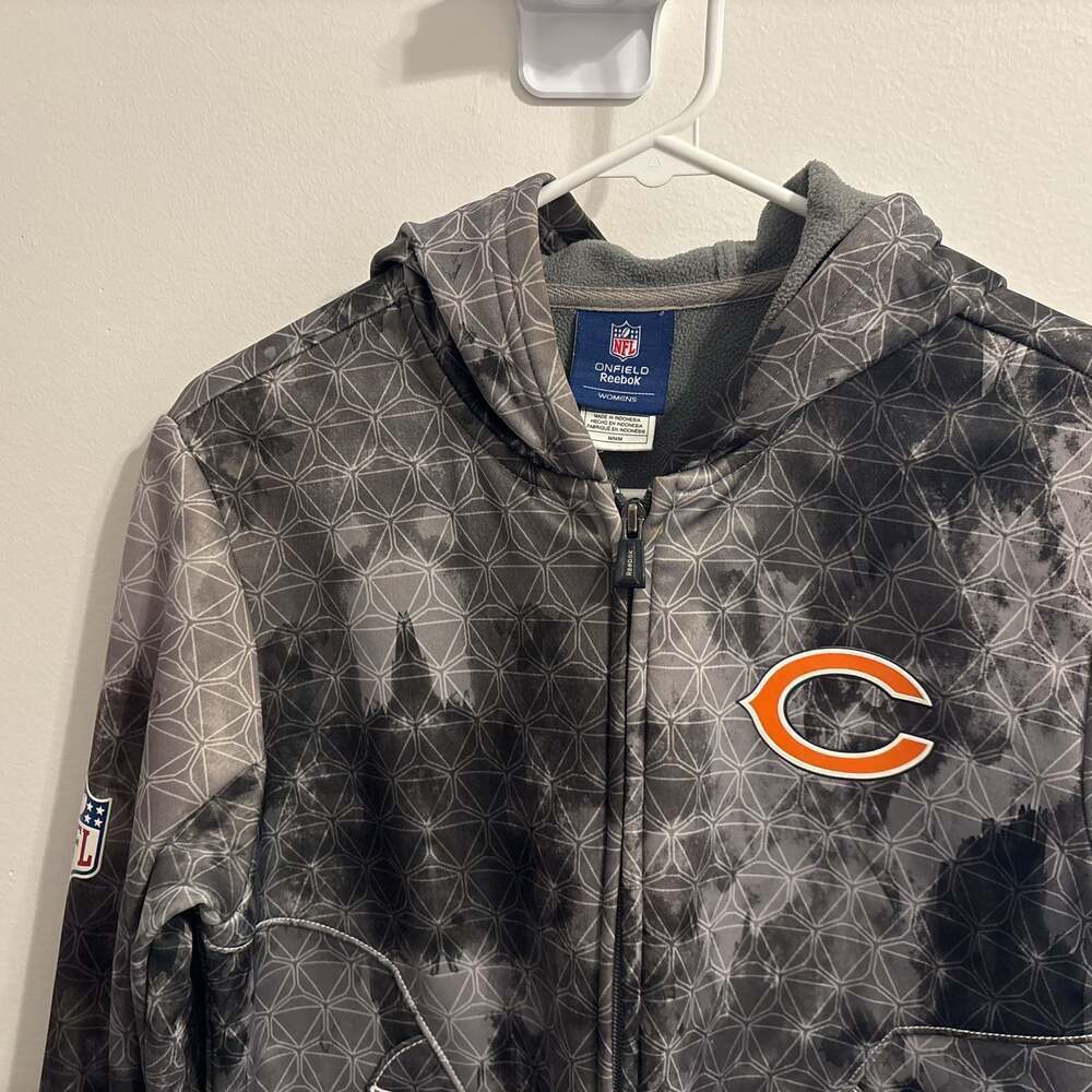 NFL REEBOK ON FIELD FULL ZIP CHICAGE BEARS HOODIE JACKET - GRAY WOMEN SIZE: M - Picture 2 of 3